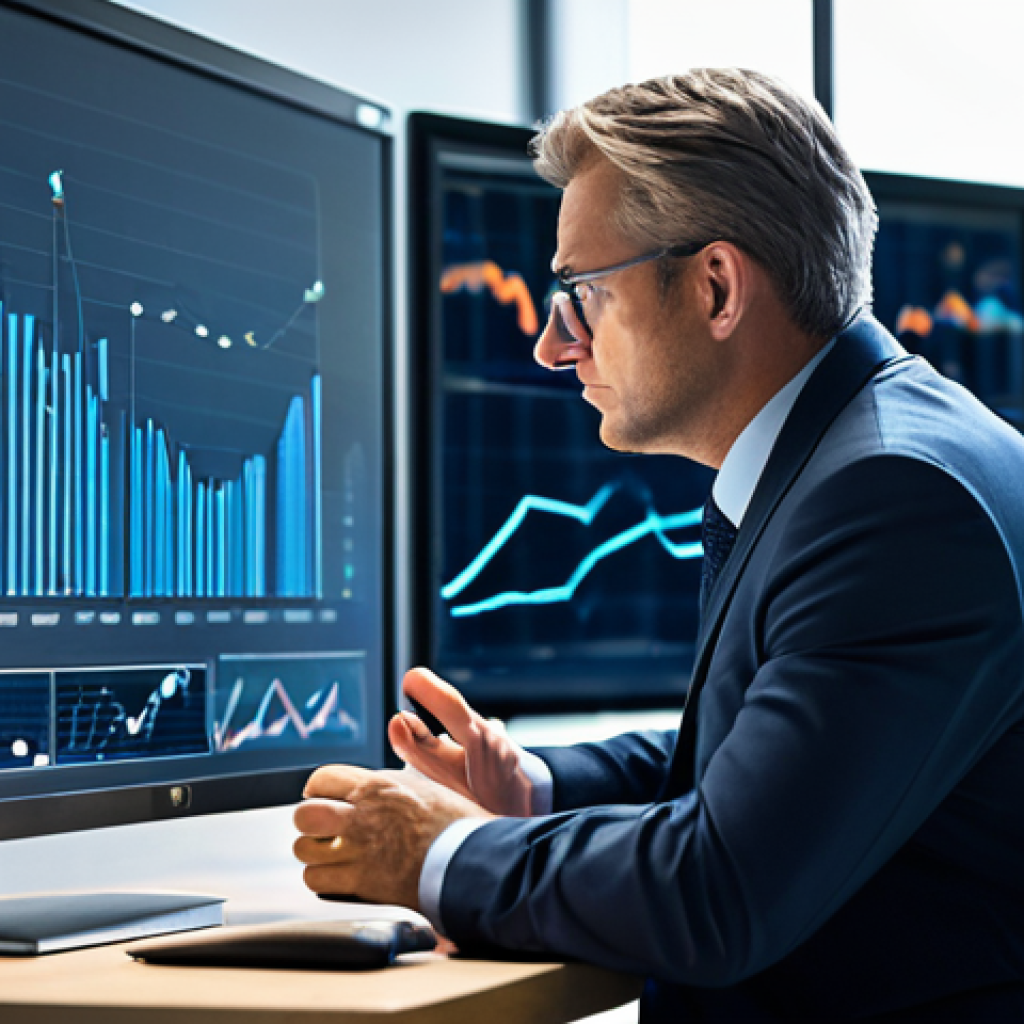 A professional public service manager, fully clothed in a modest business suit, seated at a modern desk in a brightly lit, contemporary government office. The manager is intently focused on a large digital screen displaying complex data visualizations, embodying data-driven decision-making and strategic thinking. The pose is natural, reflecting deep concentration and innovative thought. Perfect anatomy, correct proportions, well-formed hands, proper finger count, natural body proportions. Appropriate attire, professional dress, safe for work, appropriate content, professional, high quality, sharp focus.