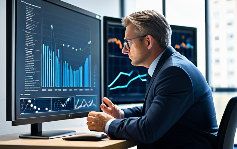A professional public service manager, fully clothed in a modest business suit, seated at a modern desk in a brightly lit, contemporary government office. The manager is intently focused on a large digital screen displaying complex data visualizations, embodying data-driven decision-making and strategic thinking. The pose is natural, reflecting deep concentration and innovative thought. Perfect anatomy, correct proportions, well-formed hands, proper finger count, natural body proportions. Appropriate attire, professional dress, safe for work, appropriate content, professional, high quality, sharp focus.