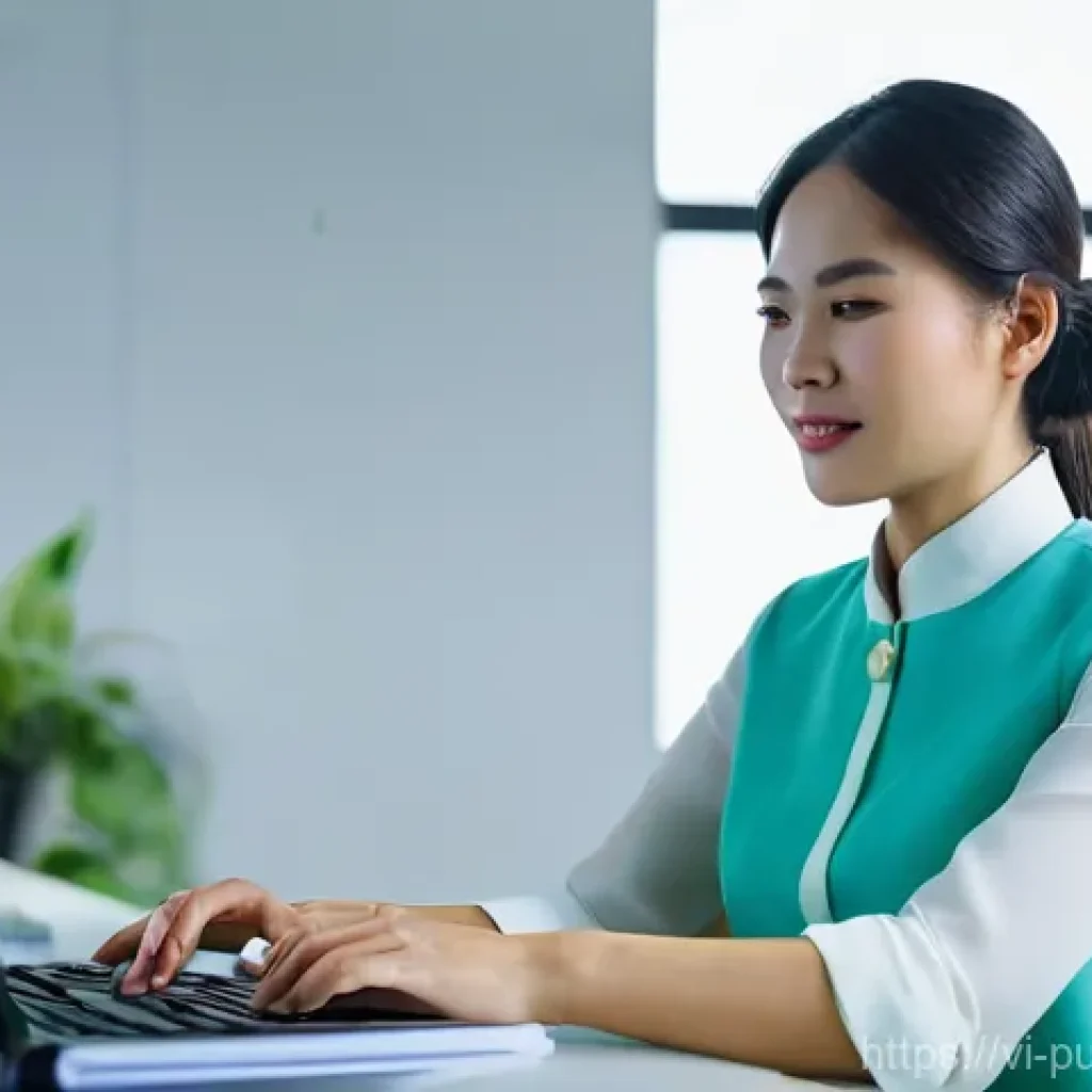 공공관리사 실무에서 필요한 기술과 도구 - **Digital Transformation at a Vietnamese Government Office**
    A dynamic, eye-level, wide shot of ...