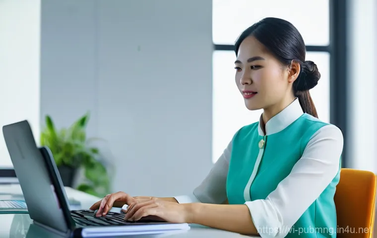 공공관리사 실무에서 필요한 기술과 도구 - **Digital Transformation at a Vietnamese Government Office**
A dynamic, eye-level, wide shot of ...
