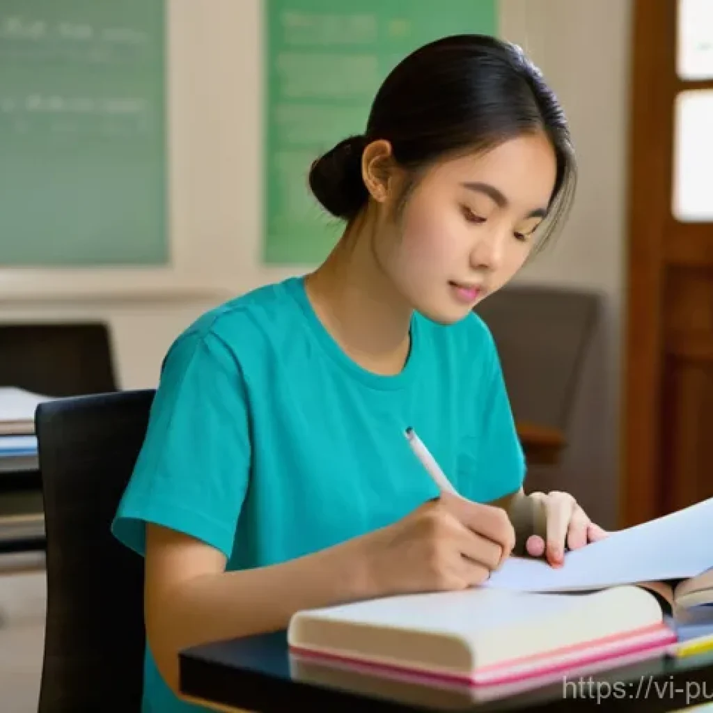 공공관리사 실기시험 준비 과정에서의 교훈 - **Prompt:** A young Vietnamese woman, in her early twenties, is deeply immersed in her studies at a ...