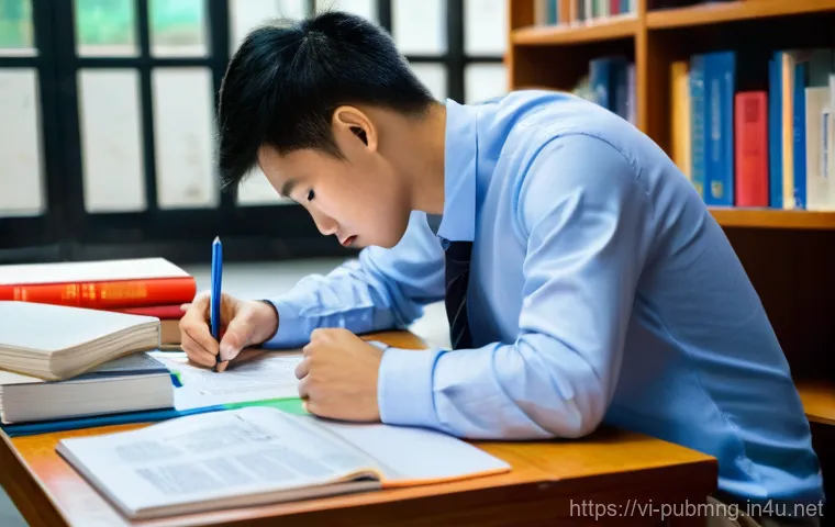 공공관리사 시험 준비를 위한 추천 강의와 자료 - **Prompt:** A focused Vietnamese student, approximately 25 years old, diligently studying at a well-...