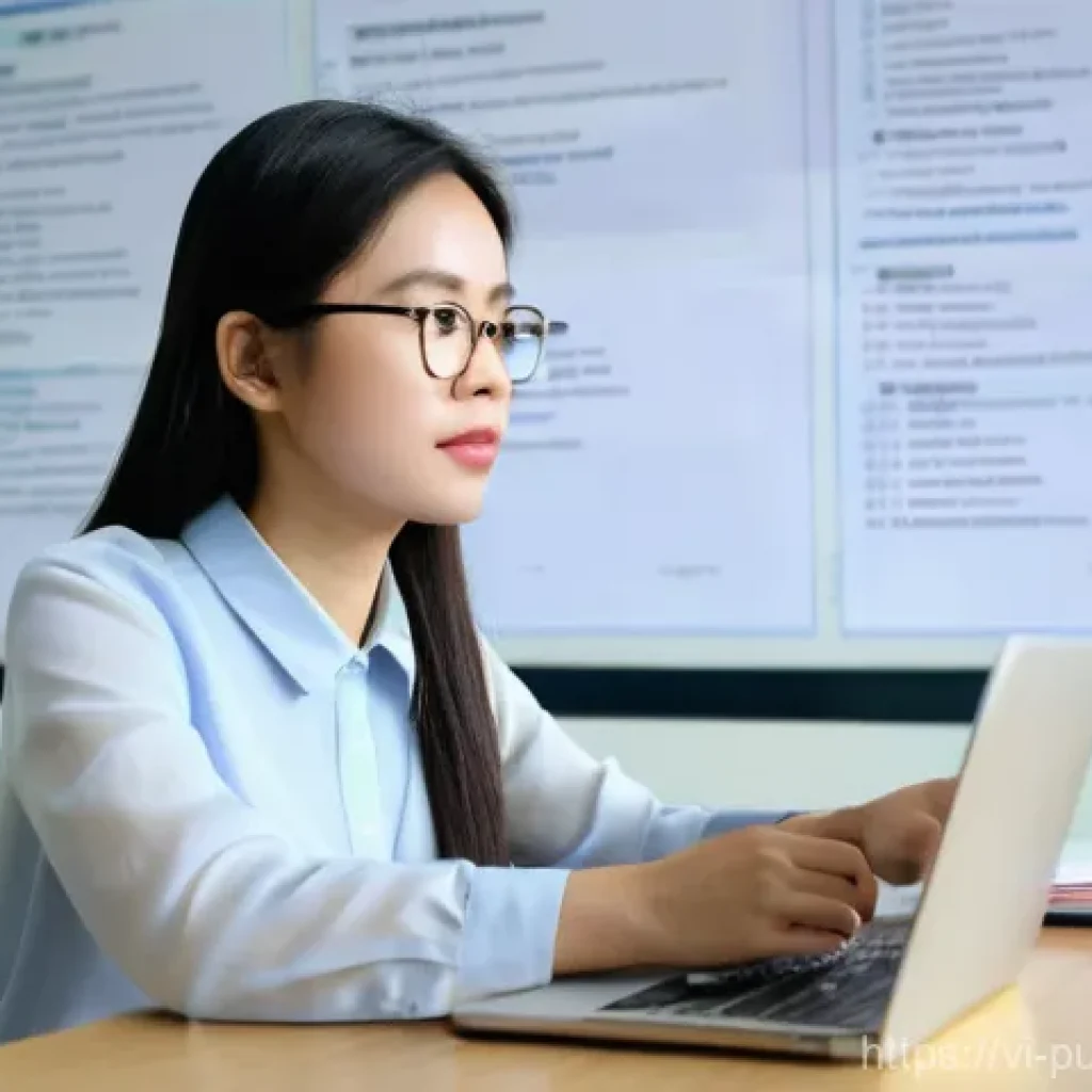 공공관리사 시험 준비를 위한 유용한 웹사이트 - **Prompt:** A diligent young Vietnamese woman, in her mid-20s, with a focused and determined express...