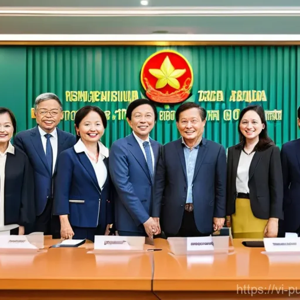 공공관리사 실무에서의 팀워크와 협력 기술 - **Prompt:** A diverse group of Vietnamese public officials, ranging in age and gender, are actively ...