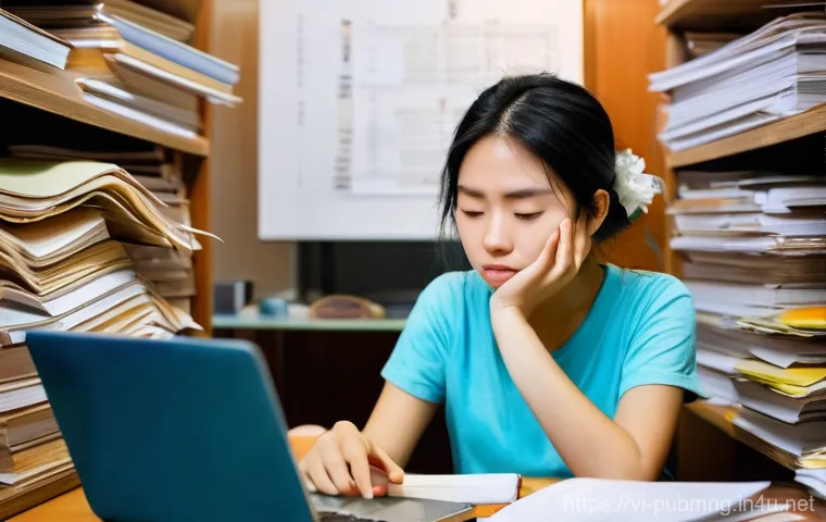 공공관리사 시험 중 자주 겪는 실수 - **Prompt:** A young Vietnamese student, female, sitting at a desk in a moderately lit room that feel...
