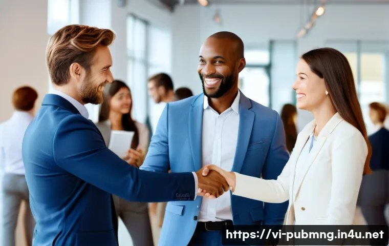 공공관리사 이직 시 활용 가능한 네트워크 - **Prompt:** A diverse group of young and middle-aged professionals, both men and women, are gathered...