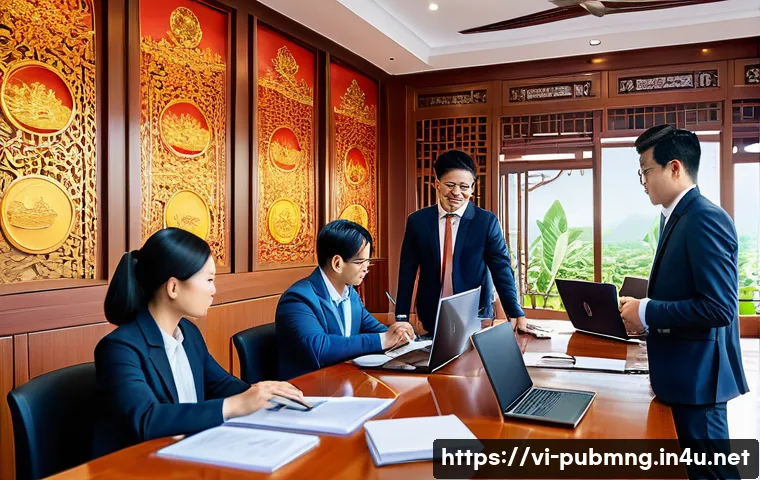 공공관리사 자격증의 경쟁력 - A professional Vietnamese office environment showing a confident young public administration manager...