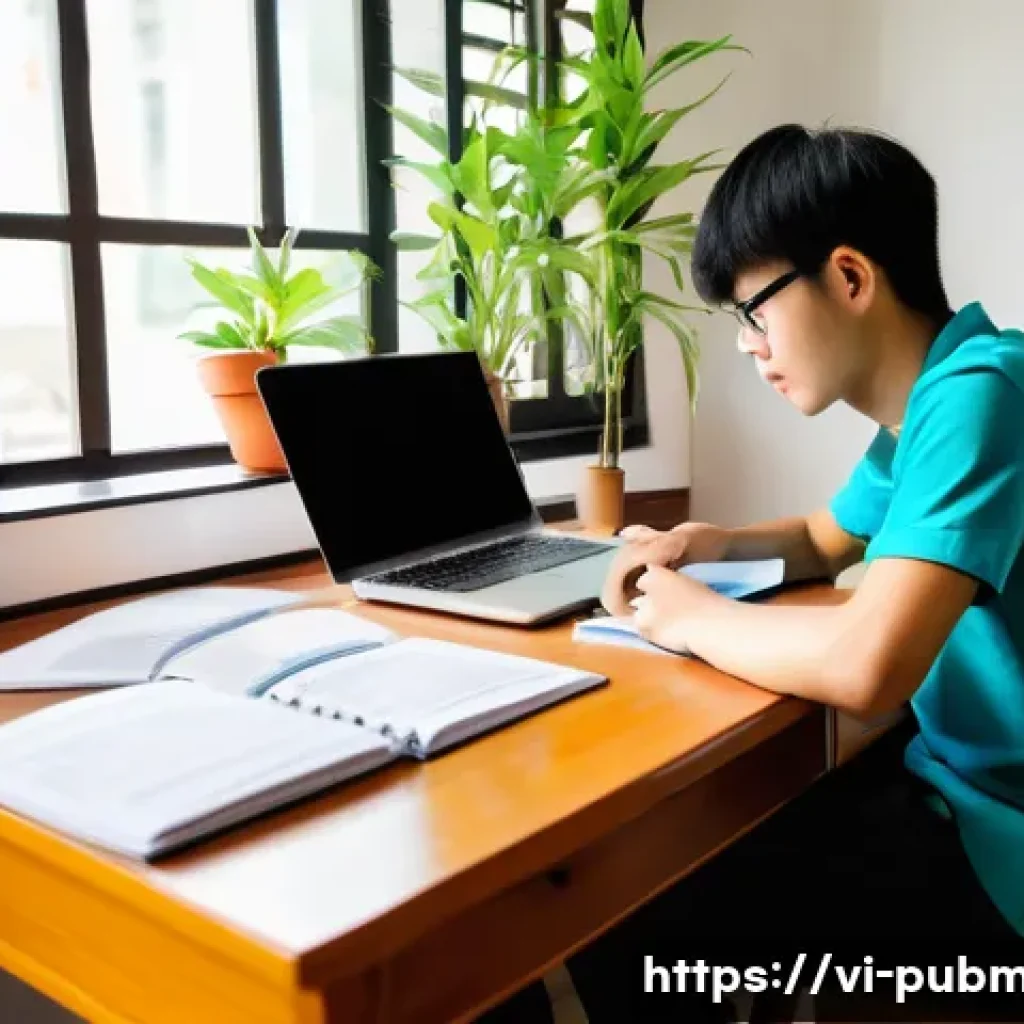 공공관리사 시험 준비 중 자주 묻는 질문 - A focused Vietnamese student studying at a modern desk with detailed textbooks and official governme...