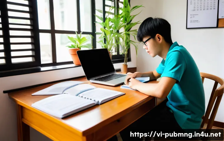 공공관리사 시험 준비 중 자주 묻는 질문 - A focused Vietnamese student studying at a modern desk with detailed textbooks and official governme...