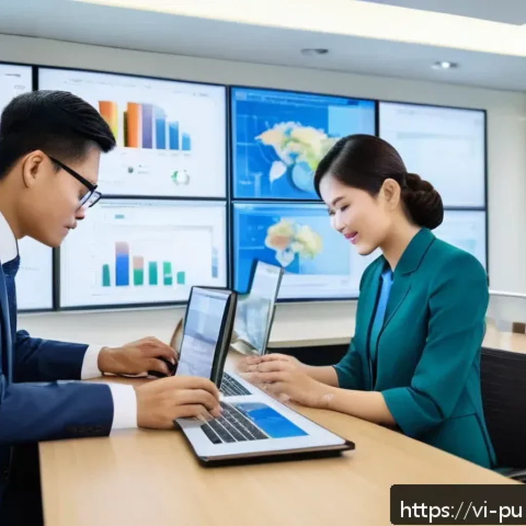 공공관리사 직무에서의 윤리적 문제와 해결 방법 - A modern Vietnamese government office scene showing diverse civil servants working collaboratively w...