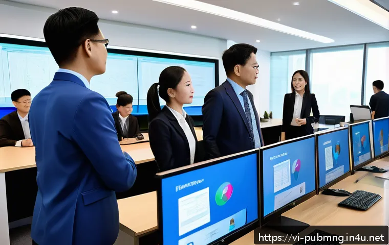 공공관리사 업무 중 자주 겪는 문제 - A modern Vietnamese public administration office scene showing a diverse group of government officia...