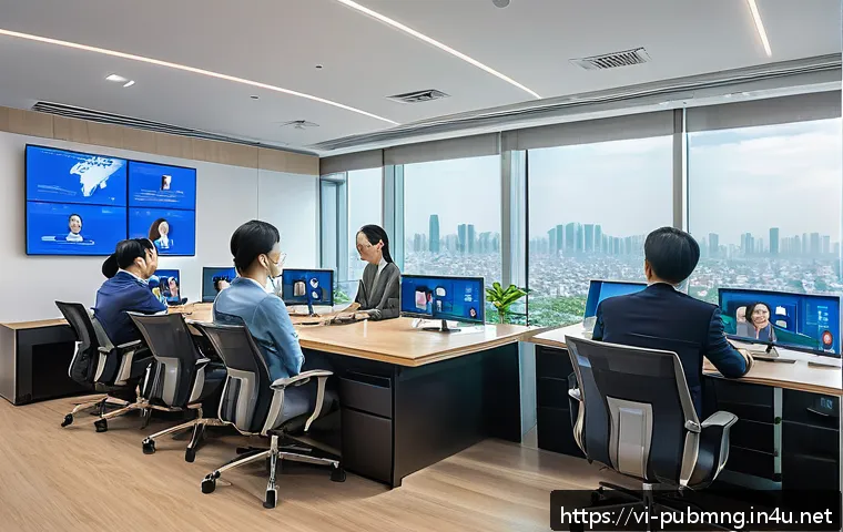 공공관리사 채용 시장 트렌드 분석 - A modern Vietnamese public administration office scene showing a diverse group of professional manag...