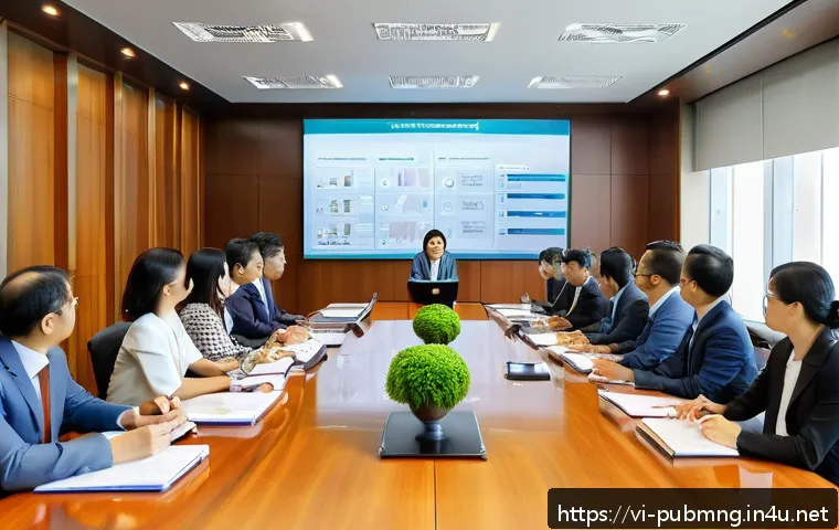 공공관리사와 관련된 국제 자격증의 비교 - A professional Vietnamese public sector office scene showing a diverse group of mid-career managers ...